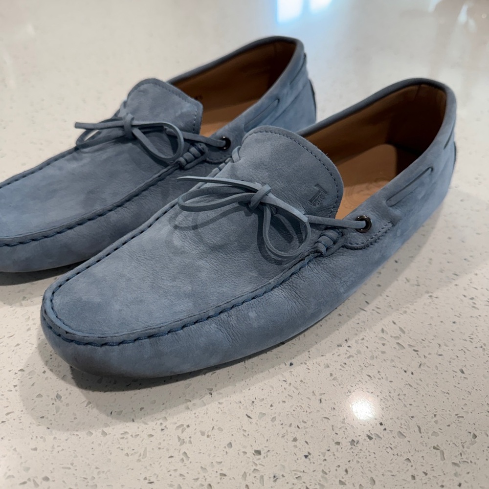 Tod's Light Blue Suede Driving Loafers